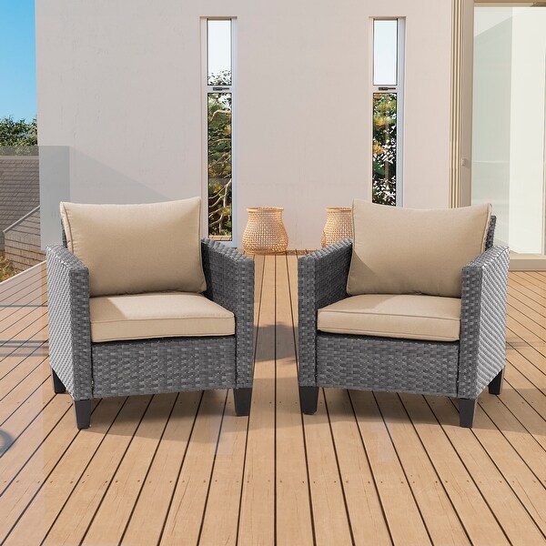 BONOSUKI 2Pcs Patio Single Sofa Set Grey Rattan Outdoor Furniture Set