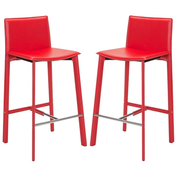 SAFAVIEH Mid-Century 28.5-inch Madison Red Leather Bar Stool (Set of 2) - 18.7