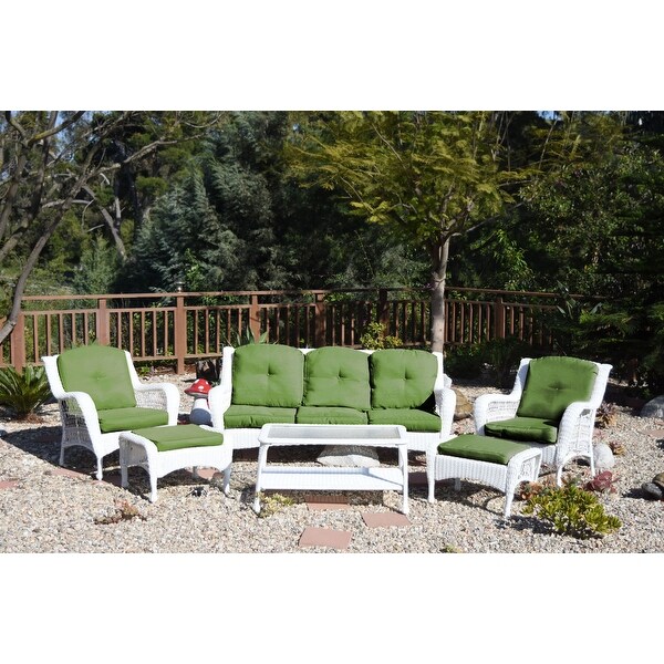 Jeco White Wicker 6piece Seating Set with Tan Cushions