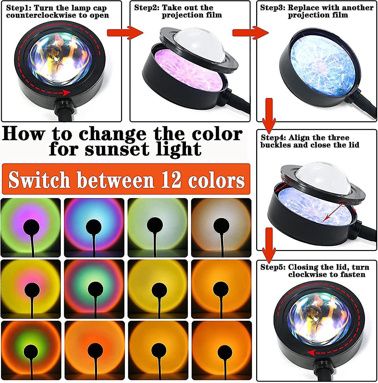 Sunset Lamp 12 Color Led Rainbow Sunset Projection Light Led Night Light 360 Rotation Sunset Lamp