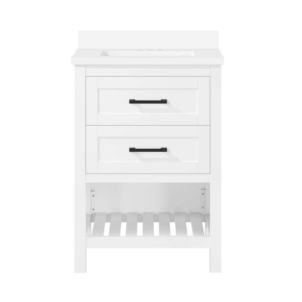 Home Decorators Collection Autumn 24 in. W x 19 in. D x 34.50 in. H Freestanding Bath Vanity in White with White Engineered Stone Top Autumn 24W