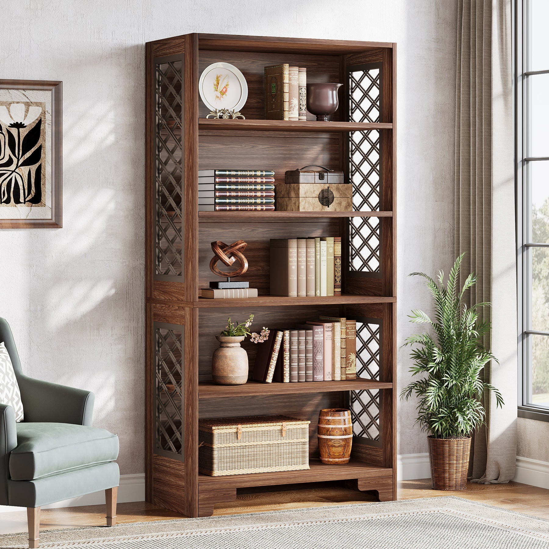 70.8 Freestanding Bookshelf, 6-Tier Bookcase Display Rack Storage Shelves