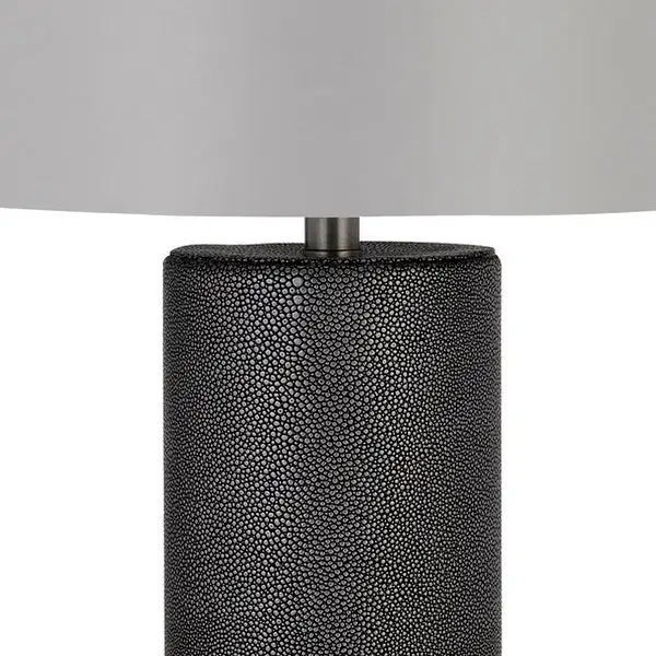 27 Inch Ceramic Table Lamp， Faux Leather Wrapped， Dimmer， Grey