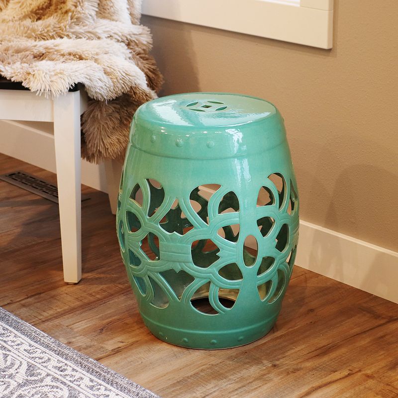 Sunnydaze Knotted Quatrefoil Decorative Ceramic Garden Stool - Jade - 18