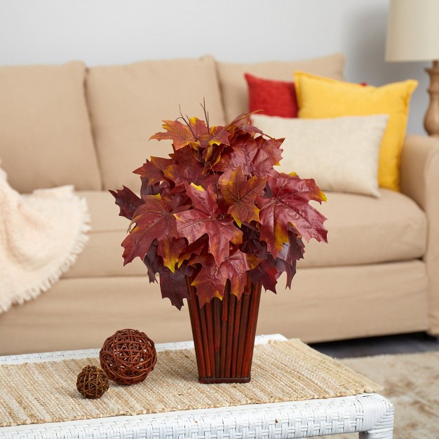 Nearly Natural 19 in Autumn Maple Leaf Artificial Plant In Decorative Planter