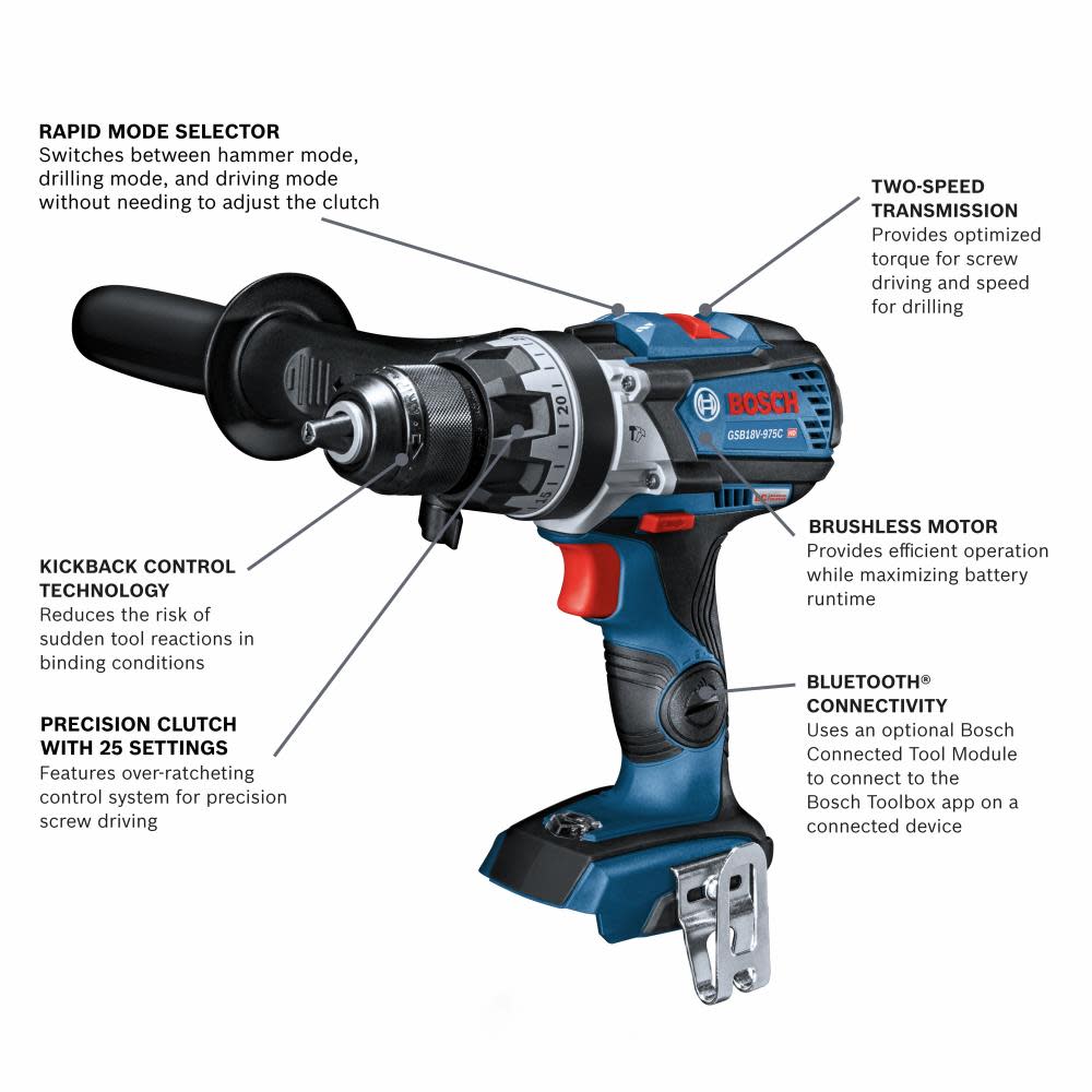 Bosch 18V Hammer Drill/Driver Brushless Connected Ready Brute Tough 1/2 Bare Tool