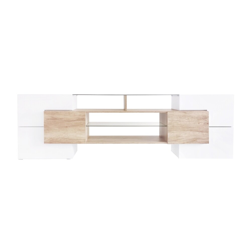 Unique Shape TV Stand with 2 Illuminated Glass Shelves  High Gloss Entertainment Center for TVs Up to 80\