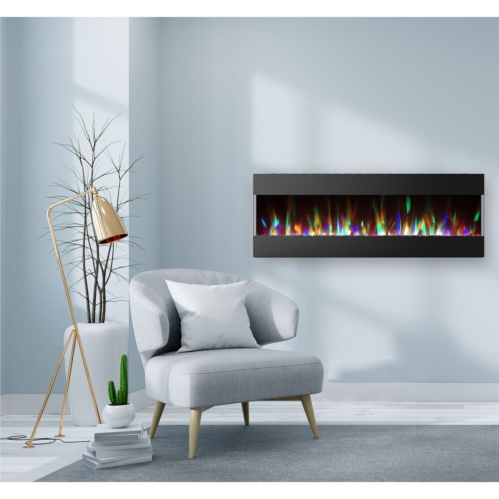 Cambridge Black Multicolor LED 60 In. Wall Mounted Electric Fireplace