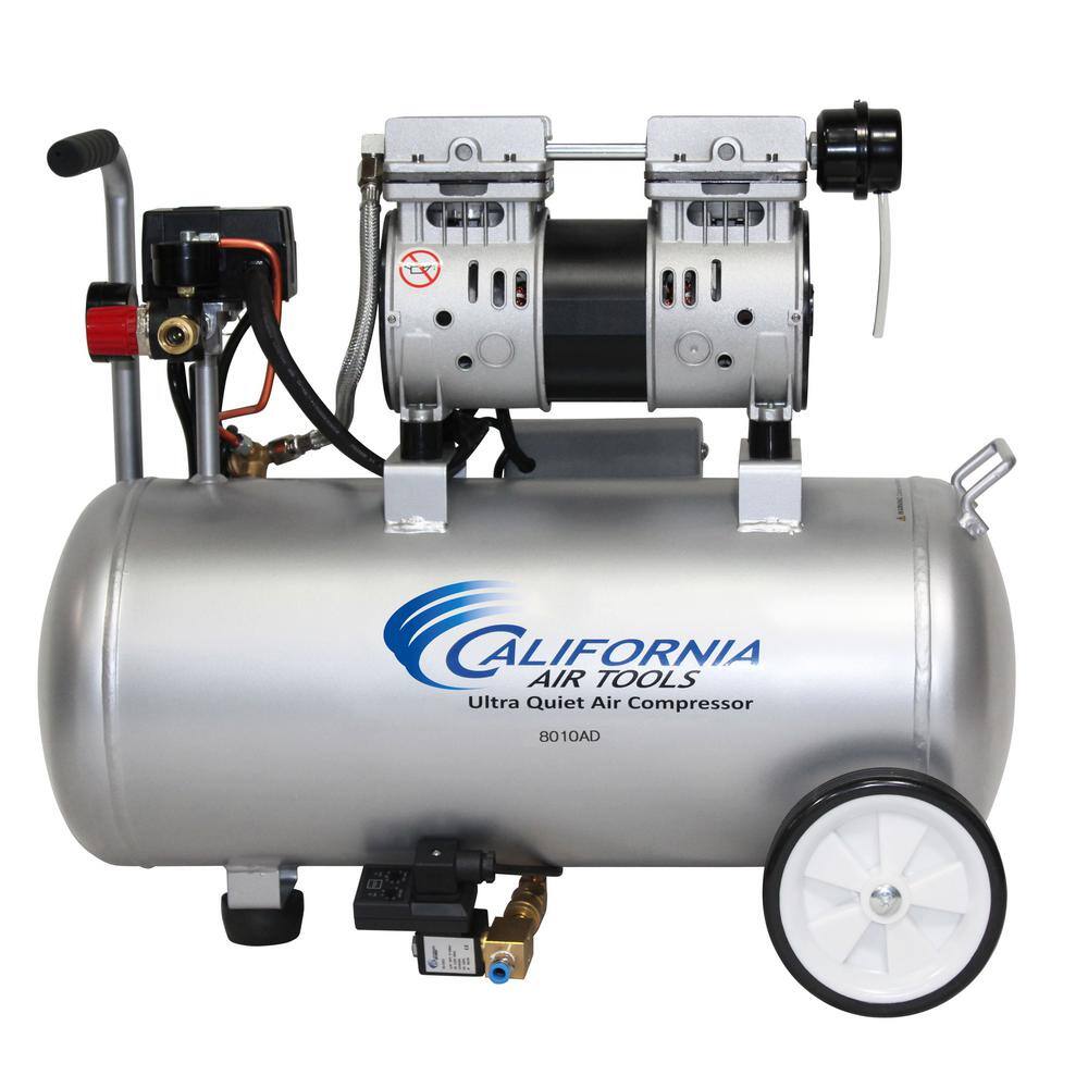 California Air Tools 8 Gal. 1 HP 120 PSI Ultra Quiet and Oil-Free Electric Horizontal Tank Air Compressor with Automatic Drain 8010AD