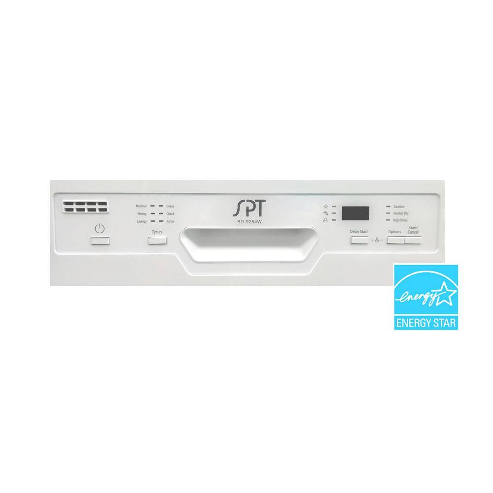 SPT 18 in. White Front Control Dishwasher 120-Volt with Stainless Steel Tub SD-9254WB