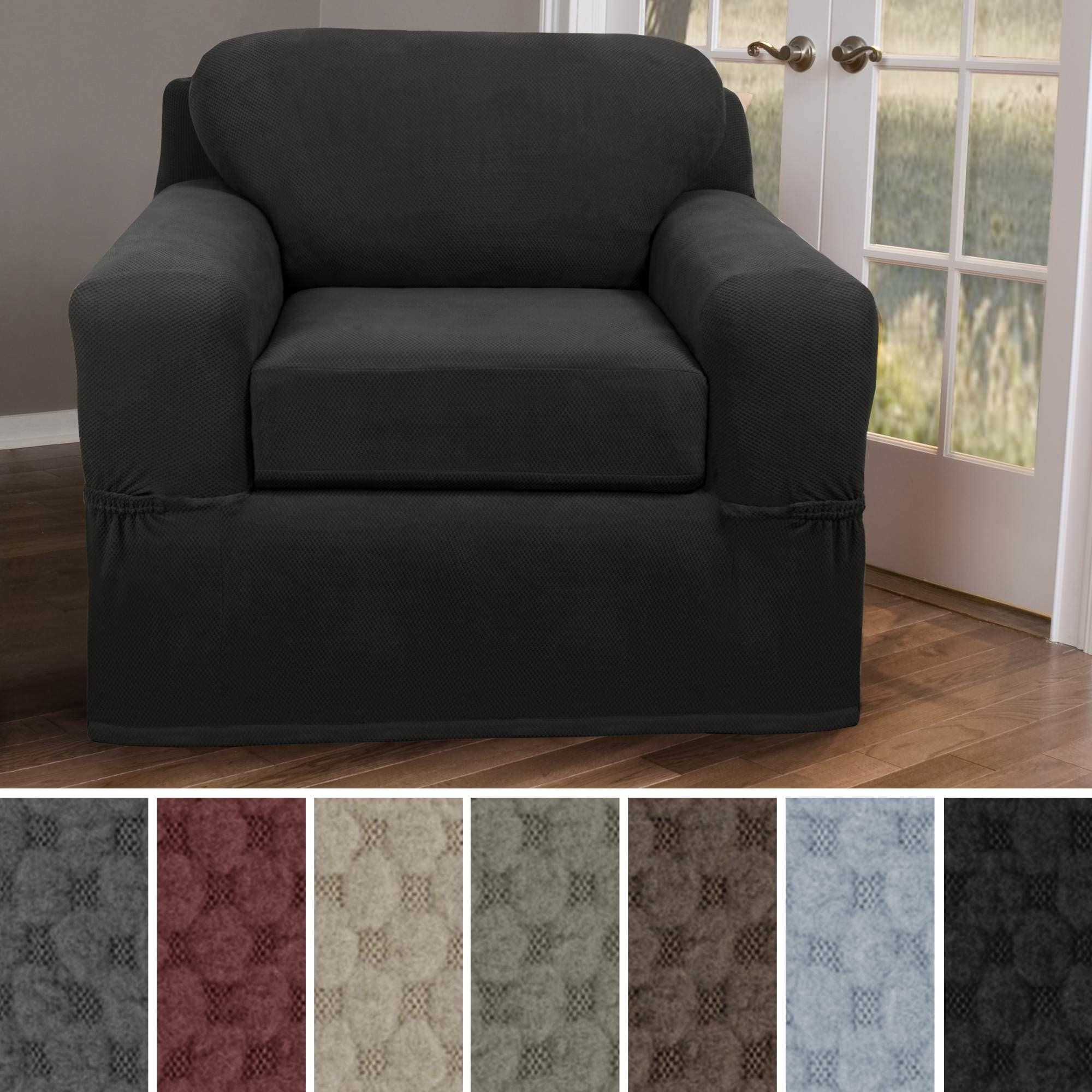 Maytex  Stretch Pixel Chair 2 Piece Furniture / Slipcover Charcoal 42-43