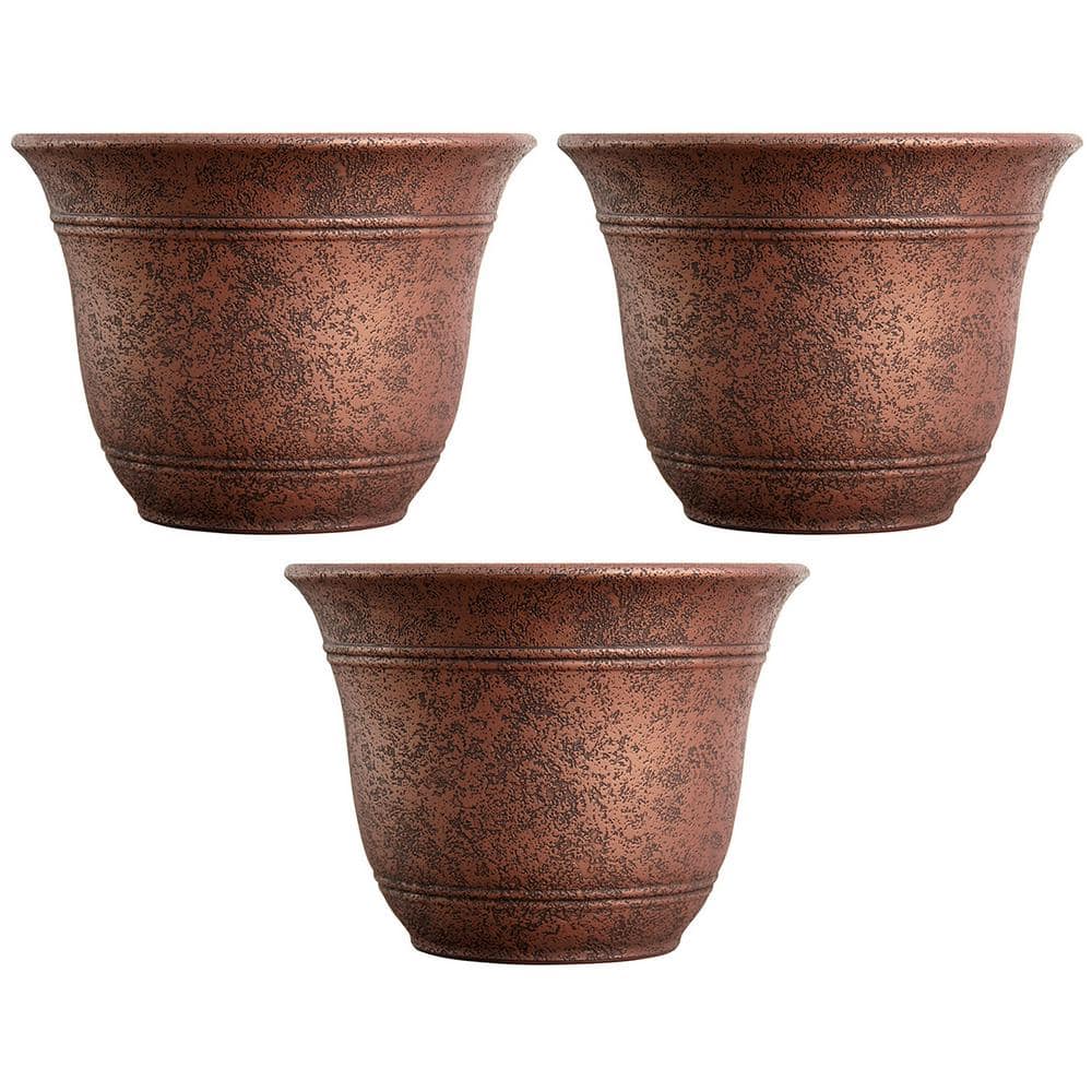 THE HC COMPANIES 13 in. Round Rustic Redstone Plastic Resin Sierra Planter (3-Pack) 3 x SRA13001P05