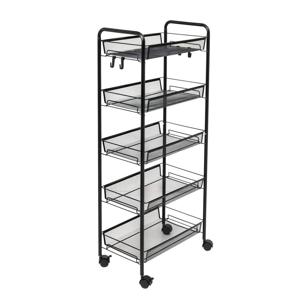 Honey-Can-Do 5-Tier Steel 4-Wheeled Utility Cart in Black CRT-09585