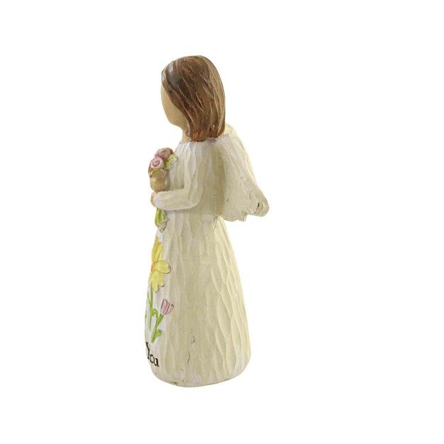 Figurine Little Girl Angel One Angel Figurine 4 25 Inches Flower Message Polyresin Off white