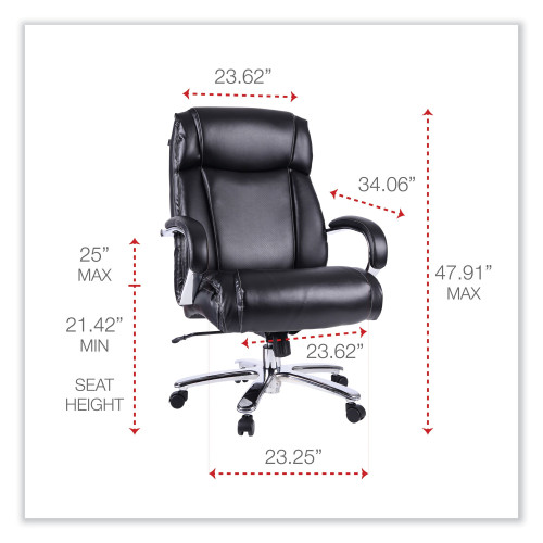 Alera Maxxis Series Big/Tall Bonded Leather Chair， Supports 500 lb， 21.42 to 25 Seat Height， Black Seat/Back， Chrome Base (MS4419)