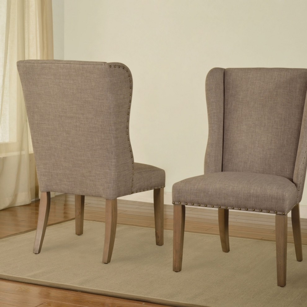 Fabric Upholstered Wooden Chair With Demi Wing Back Design Set Of 2 Brown And   Transitional   Dining Chairs   by VirVentures  Houzz