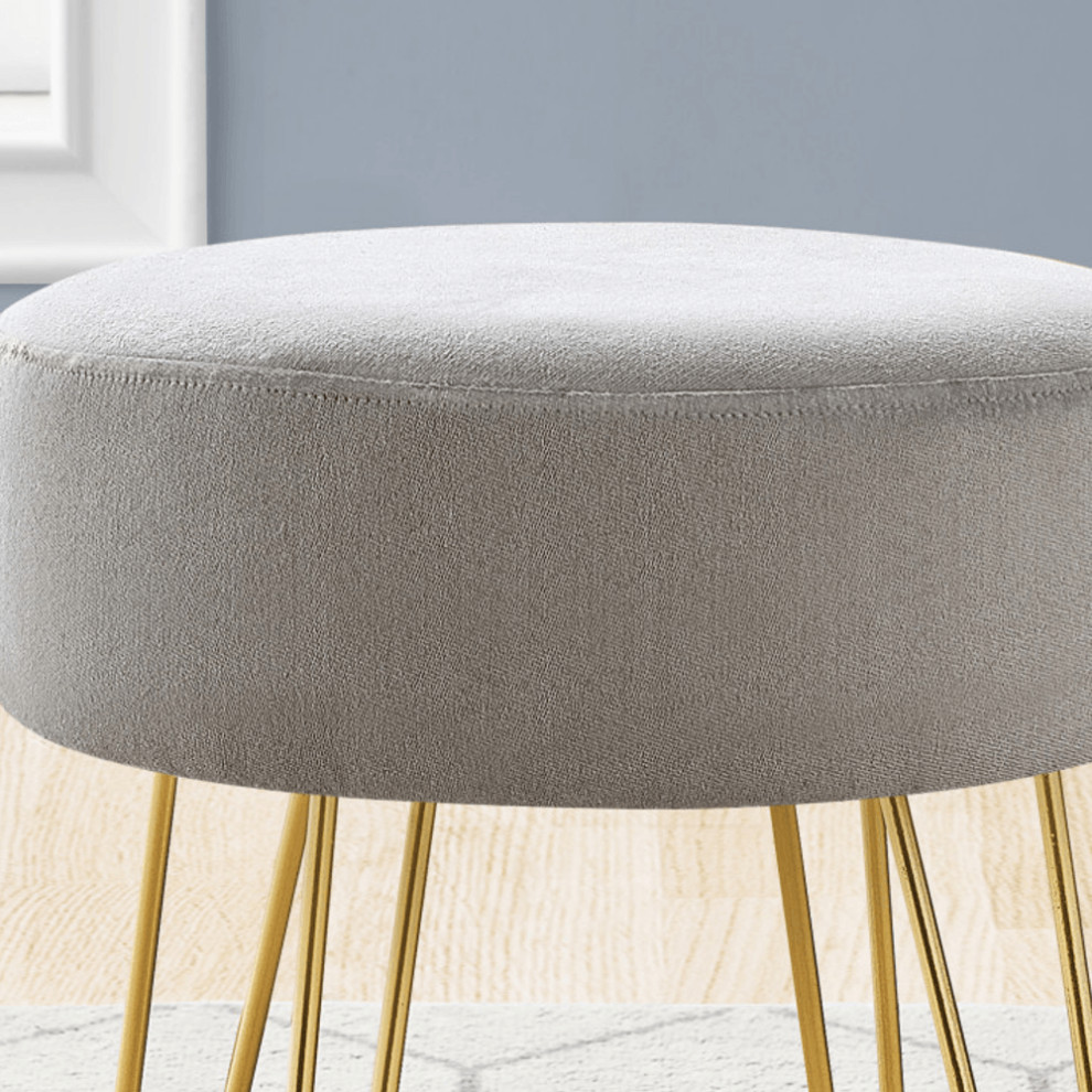 14 quotGray Velvet And Gold Round Ottoman   Footstools And Ottomans   by HomeRoots  Houzz