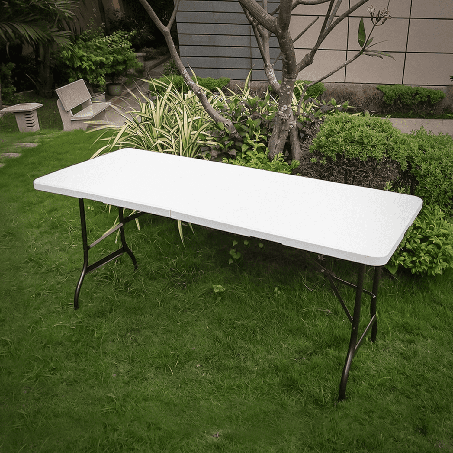 MoNiBloom Portable 6Ft Folding Card Table Set of 10， Plastic Indoor Outdoor Desk for Camping Picnic Garden， White