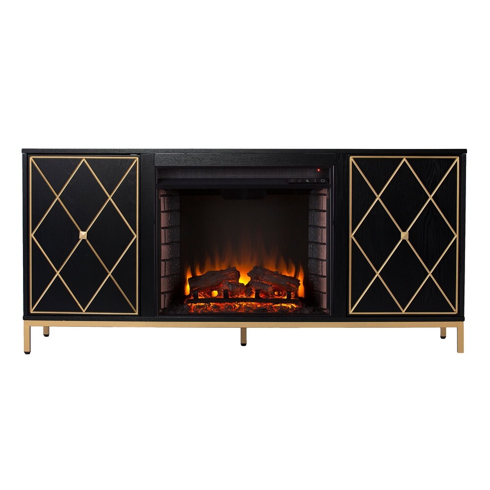 SEI Furniture Marsden Contemporary Black Wooden Electric Fireplace