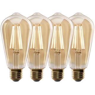 Feit Electric 60W Equivalent ST19 Dimmable Straight Filament Amber Glass Vintage Edison LED Light Bulb Warm White (4-Pack) ST19LEDHDRP4