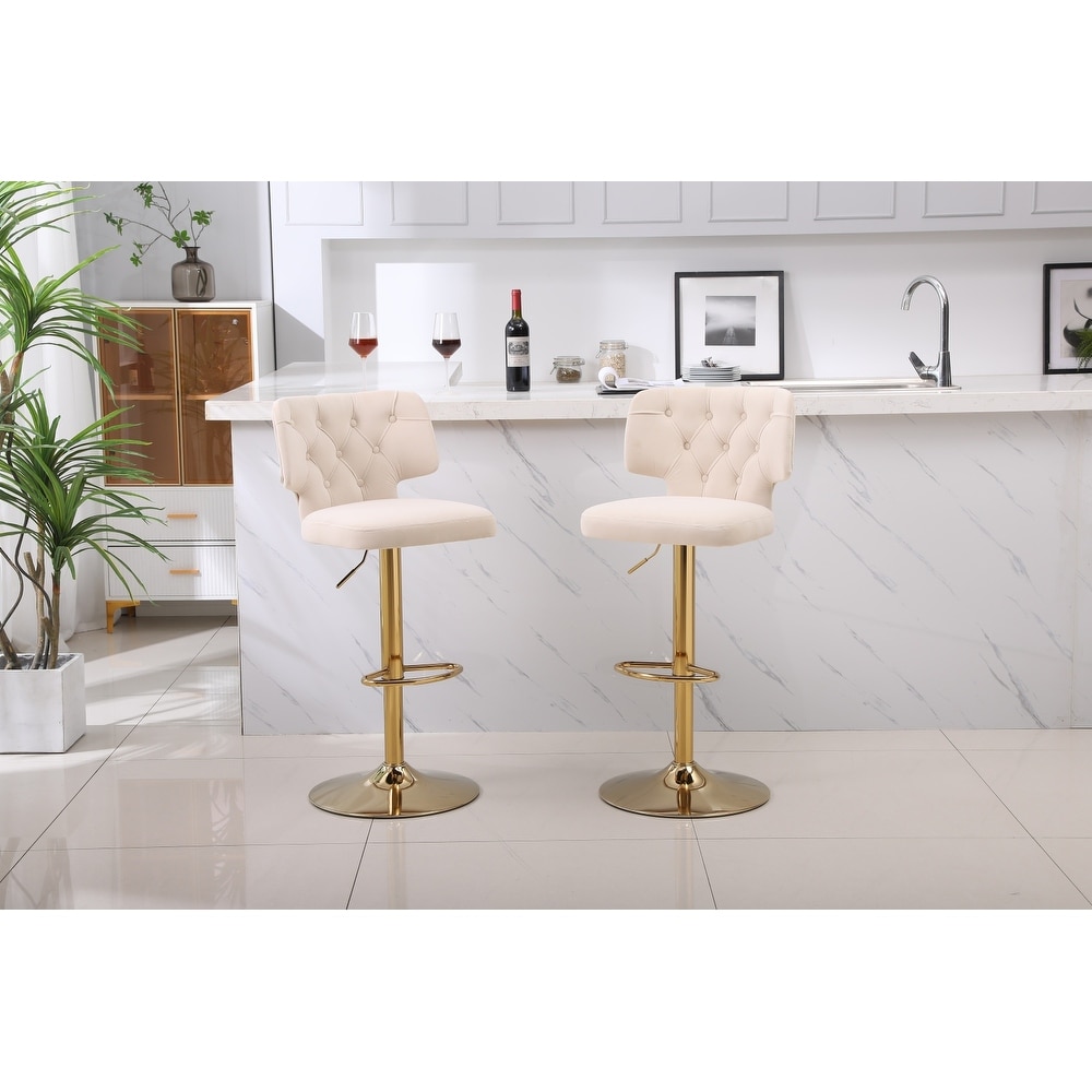 Swivel Velvet Bar Stool Counter Height Bar Chairs Adjustable Tufted Stool with Back and Footrest (Set of 2)