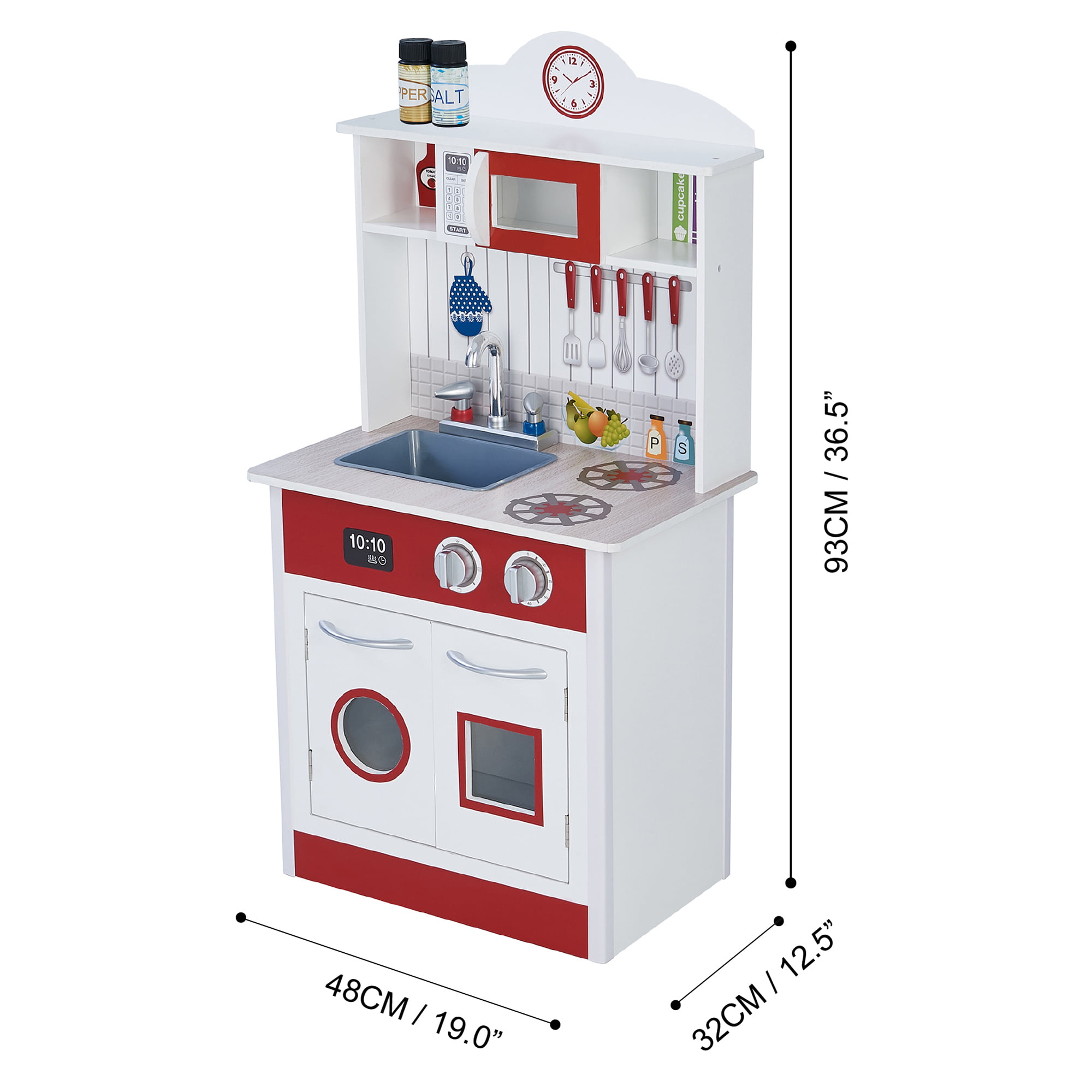 Teamson Kids Little Chef Madrid Classic Kids Kitchen Playset， Red/White