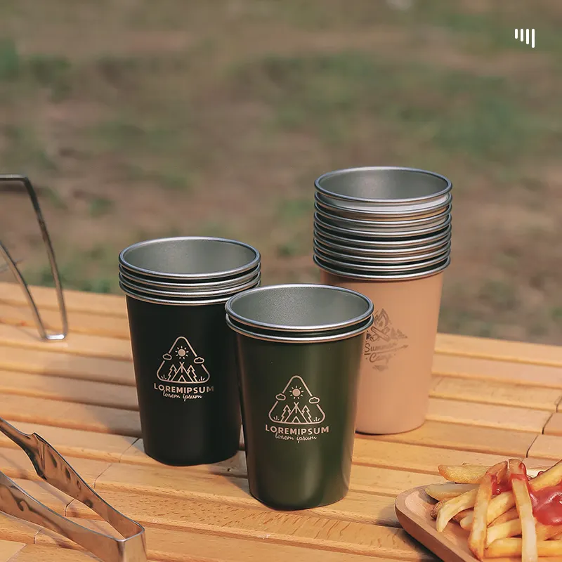 350ml 304 Single Wall Stainless Steel Outdoor Camping Cup Premium Water Coffee Cup Reusable Stackable Cup