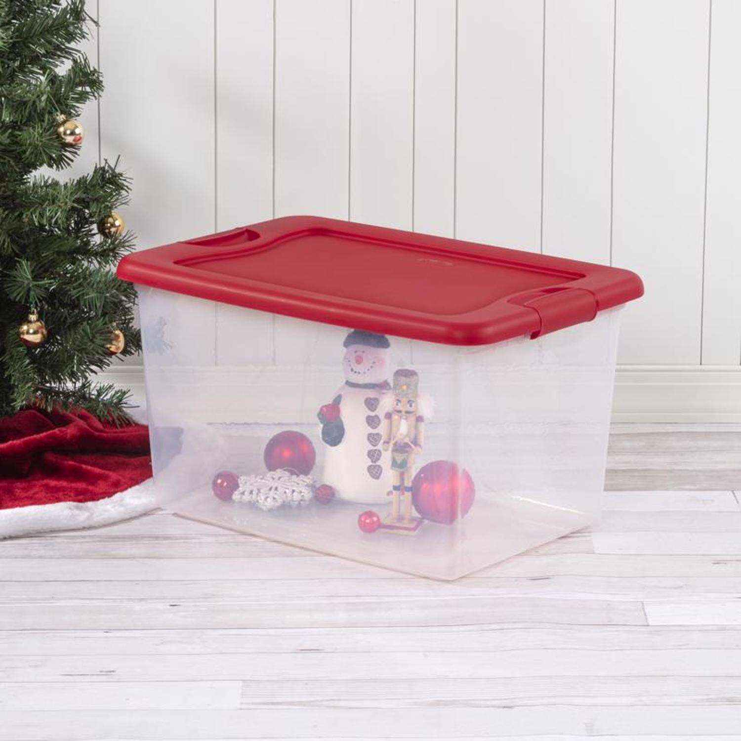 Sterilite 64 qt Clear/Red Latching Storage Box 13.5 in. H X 23.75 in. W X 16 in. D💝(LAST DAY CLEARANCE SALE 70% OFF)