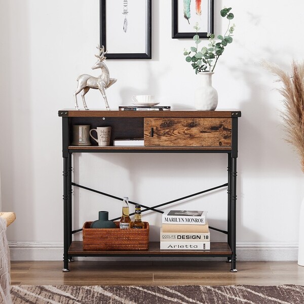 VECELO， Taomika Industrial Rustic Entryway/Console Sofa Table