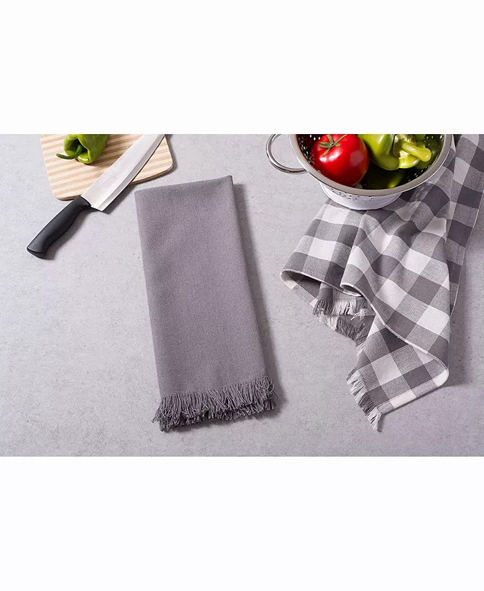 Design Imports Asset Gray Heavyweight Fringed Dishtowel Set of 4