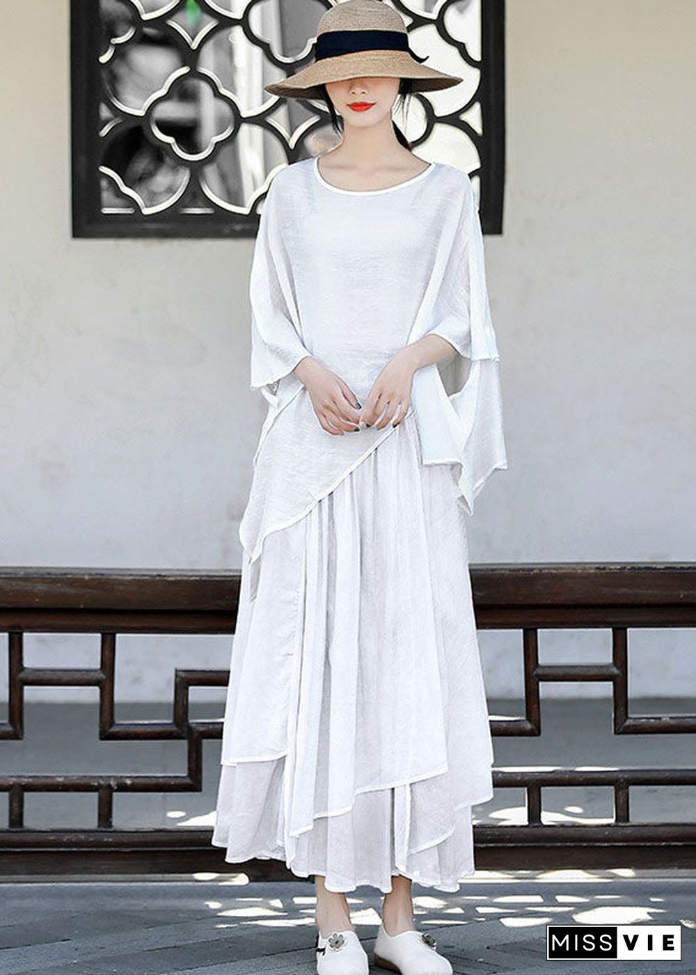 Modern White Elastic Waist Asymmetrical Exra Large Hem Cotton Skirts Summer