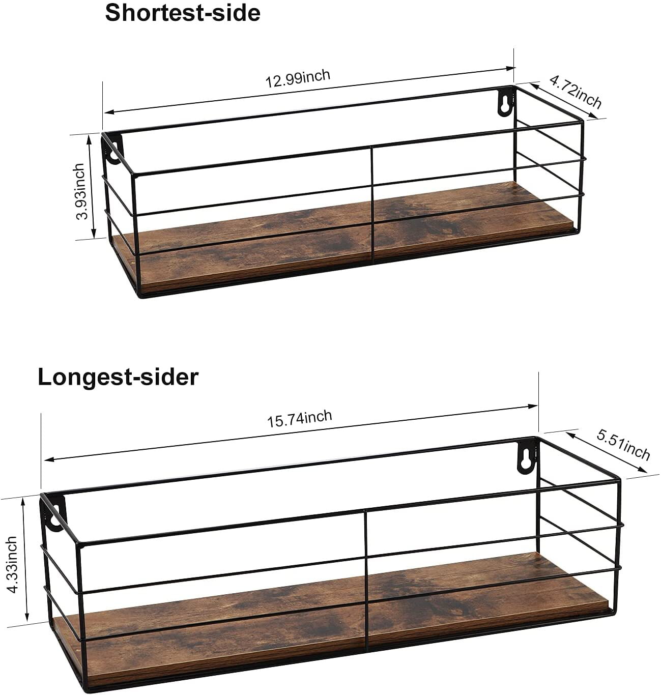 EYMPEU 2 Pack Wall Shelves, Rustic Floating Shelf Set Wall Mounted for Livingroom, Kitchen, Bedroom, Bathroom, Office