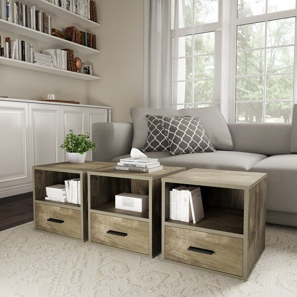 Hastings Home Cube End Table with Drawer - 15.75