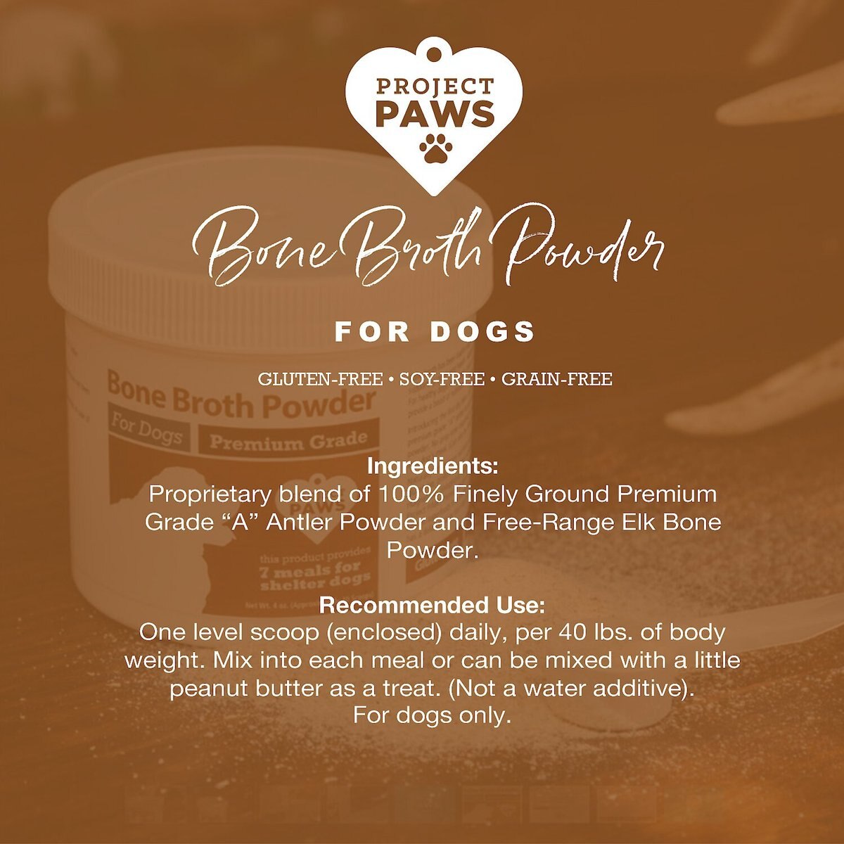 Project Paws Premium Grade Bone Broth Dog Powder Supplement Food Topper