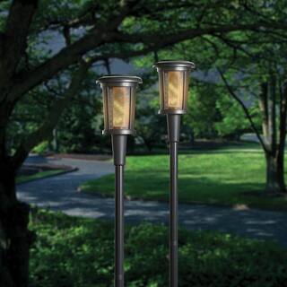 Hampton Bay Ambrose Solar 6 Lumens Matte Black Integrated LED Flicker Flame Torch Path Light with Adjustable Height (2-Pack) 93121