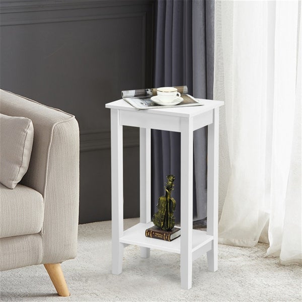 2 Tier Nightstand End Side Wooden Legs Table for Bedroom