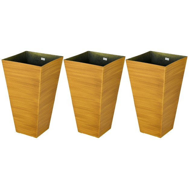 Tall Outdoor Planters Set Of 3 Large Taper Planters With Drainage Holes And Plug Faux Wood Plastic Flower Pots Tan