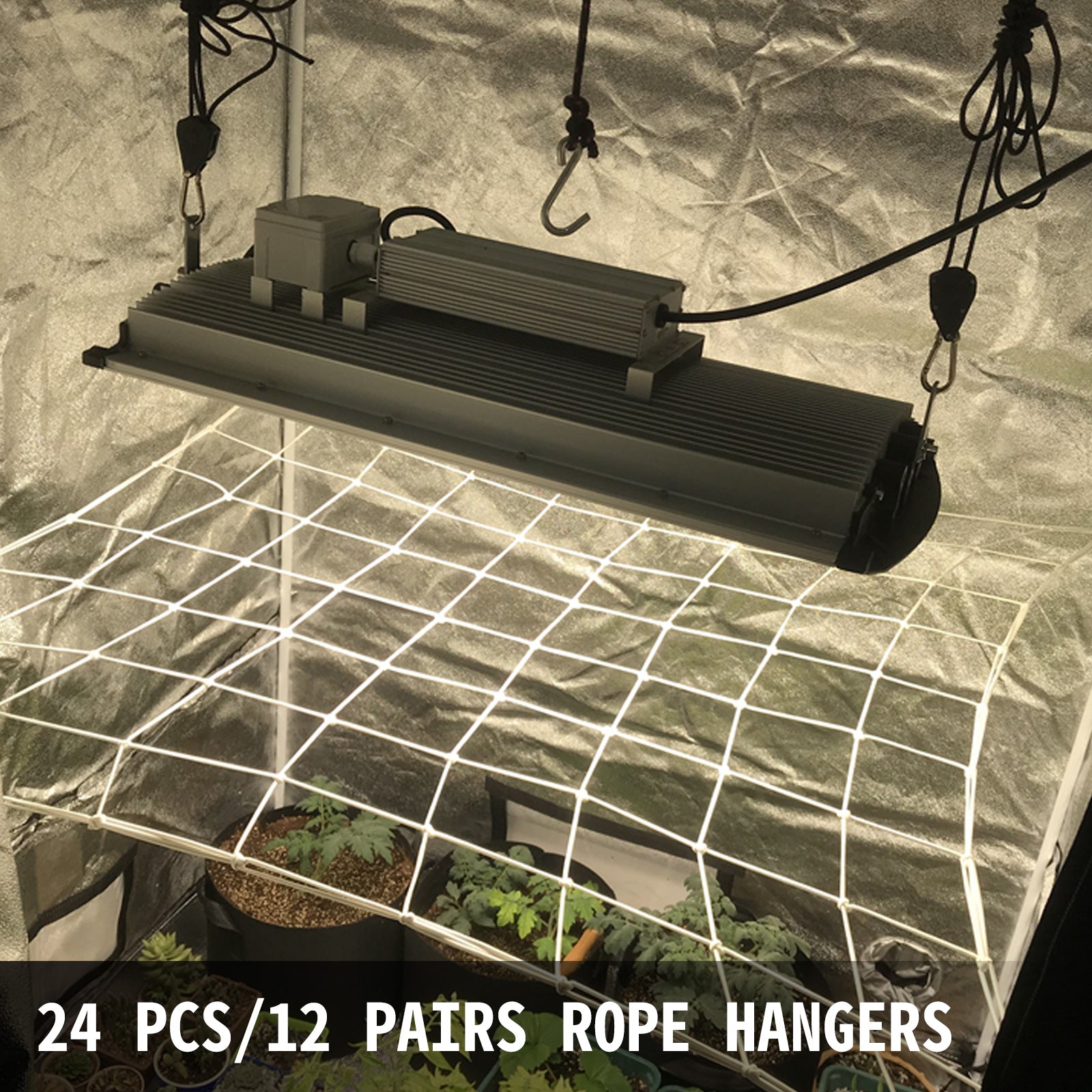 VEVOR Grow Light Rope 12Pair, Heavy Duty Adjustable Rope Clip Hanger 1/8 Inch, Grow Light Rope Hanger 6-Feet Long, Adjustable Rope Ratchet Hangers 150 Lbs, Each Pair Used with Grow Light, Grow Bags