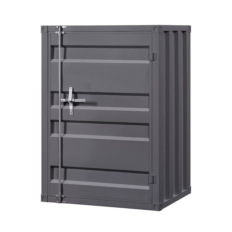 Industrial Style Metal Chest with Recessed Door Front， Gray