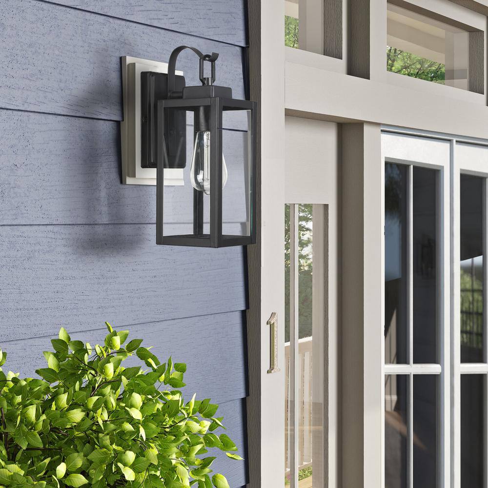 13 in. 1-Light Matte Black Hardwired Outdoor Wall Lantern Modern Sconce with Clear Glass UTO-12151