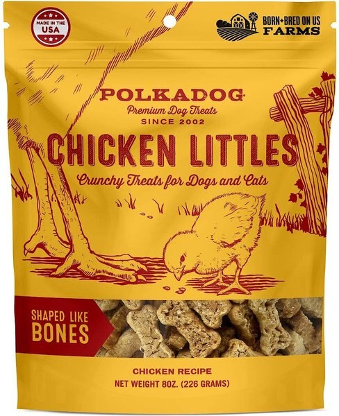 Polkadog Chicken Littles Bone Shaped Dehydrated Dog and Cat Treats， 8-oz bag