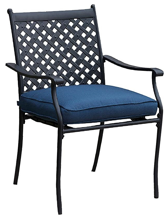 4 Pieces Outdoor Dining Chair  Cushioned Seat With Diamond Lattice Back   Transitional   Outdoor Dining Chairs   by Decor Love  Houzz