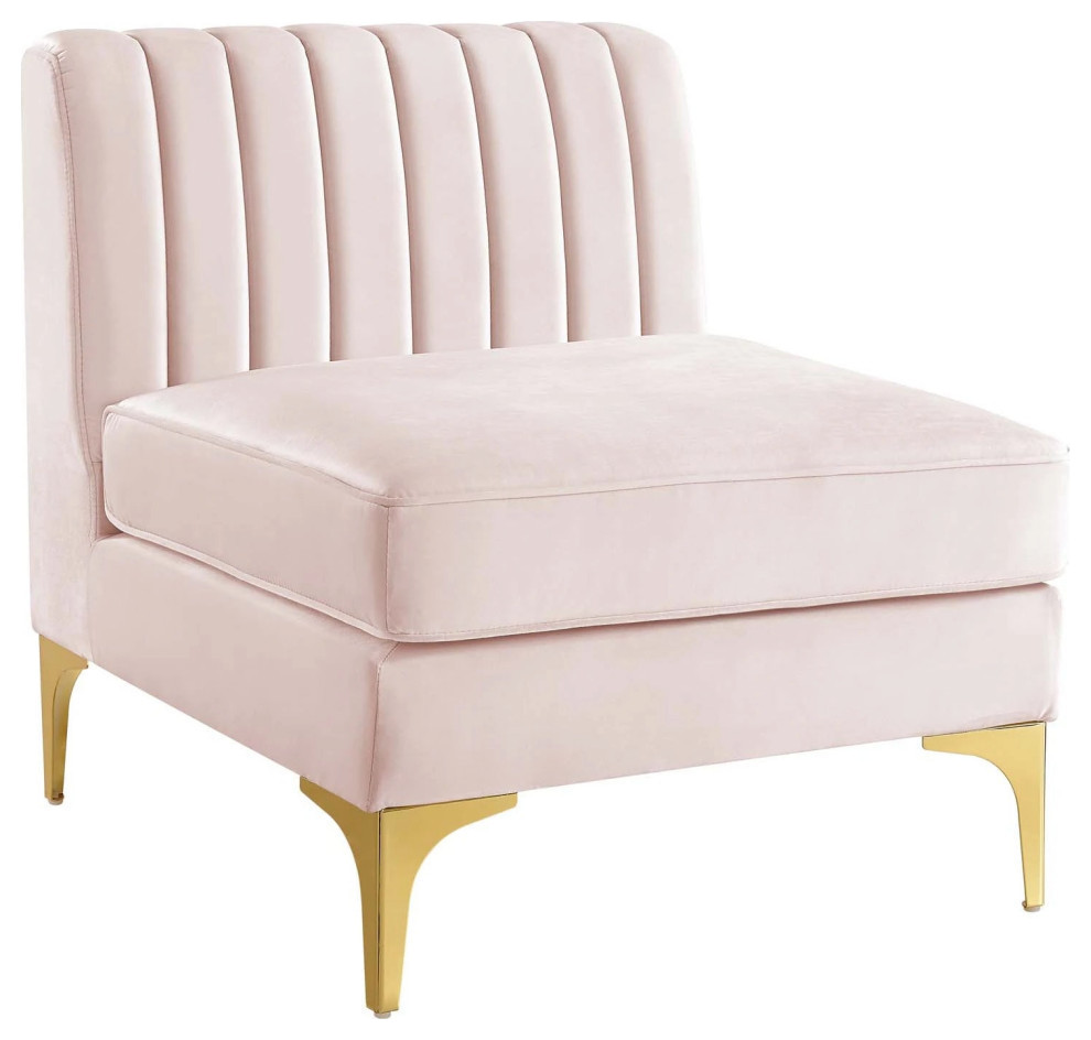 Amaya Pink Channel Tufted Performance Velvet Armless Chair   Contemporary   Armchairs And Accent Chairs   by Rustic Home Furniture Deco  Houzz