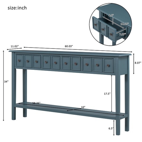 Rustic Entryway Console Table with two Different Size Drawers and Bottom Shelf