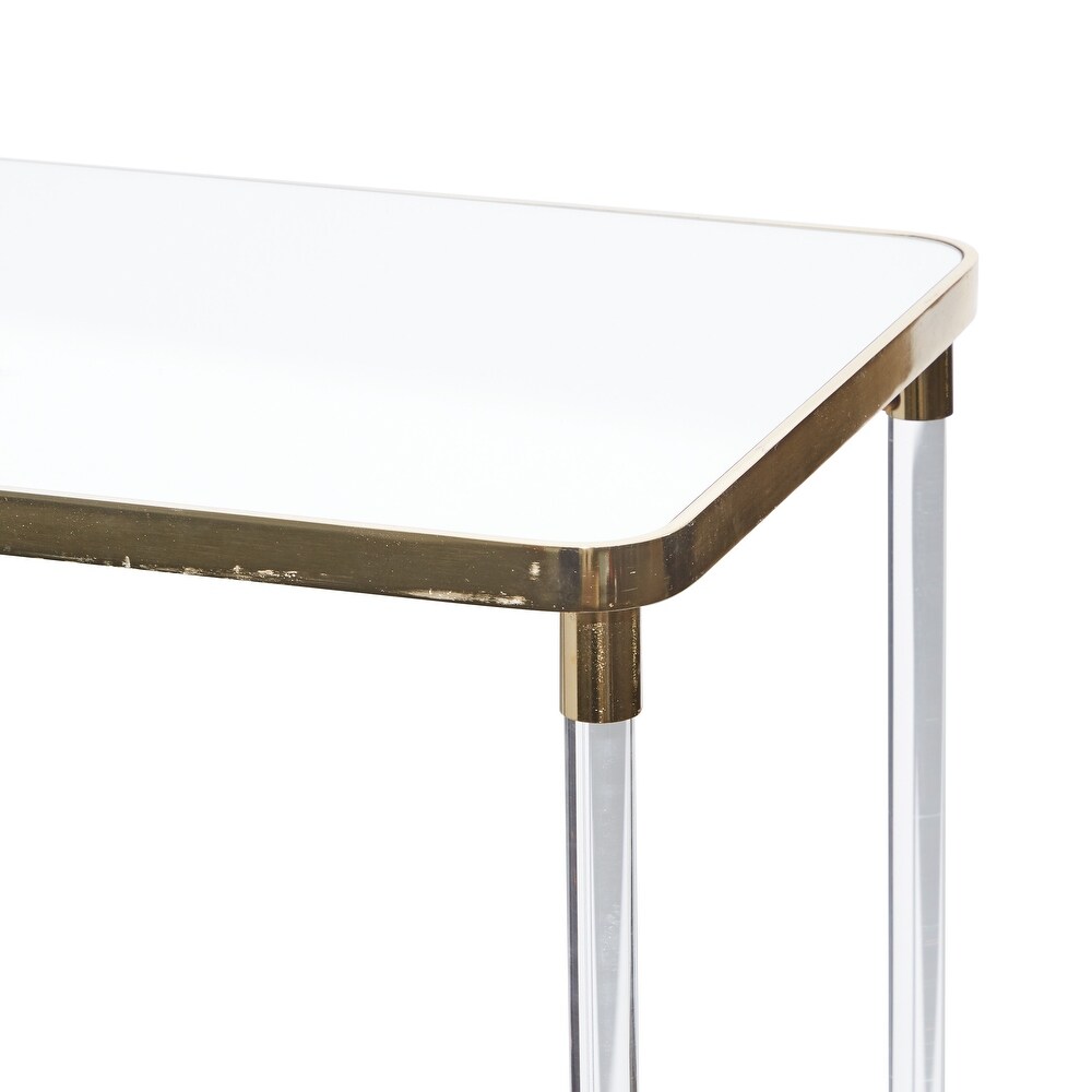 Gold Metal Contemporary Console Table with Mirrored Top and Acrylic Legs