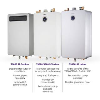 Bosch Greentherm T9800 SEO160 - 9 GPM Residential Natural Gas Liquid Propane High Efficiency Outdoor Gas Tankless Water Heater 7736503726