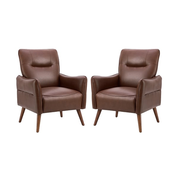 Marcos Modern Vegan Leather Accent Armchair with Solid Wood Legs Set of 2 by HULALA HOME