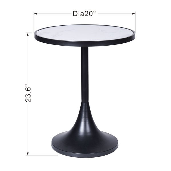 Matte Black Spun Metal and Faux Marble Top Accent Table