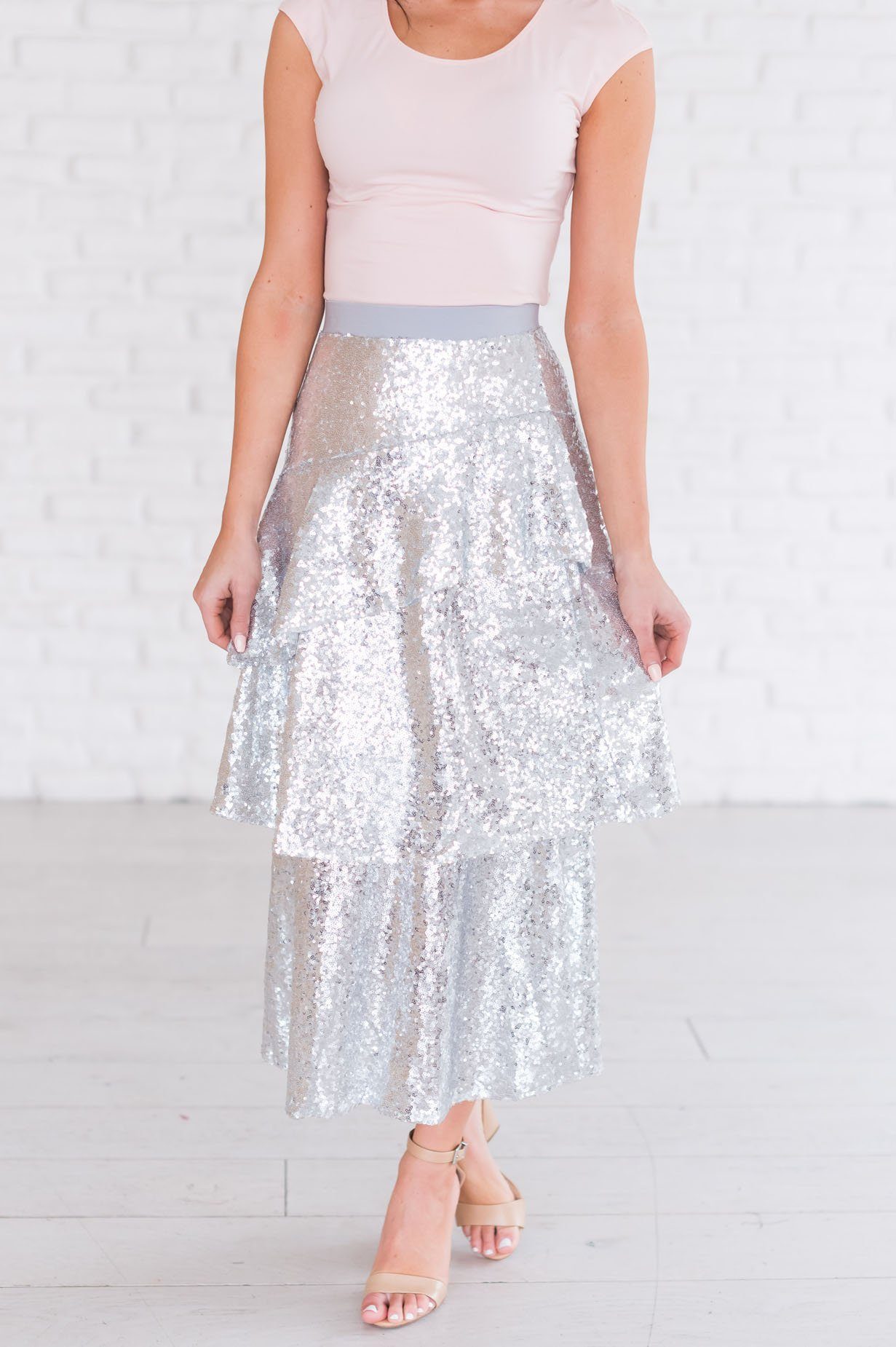 Caught My Eye Modest Sequin Skirt