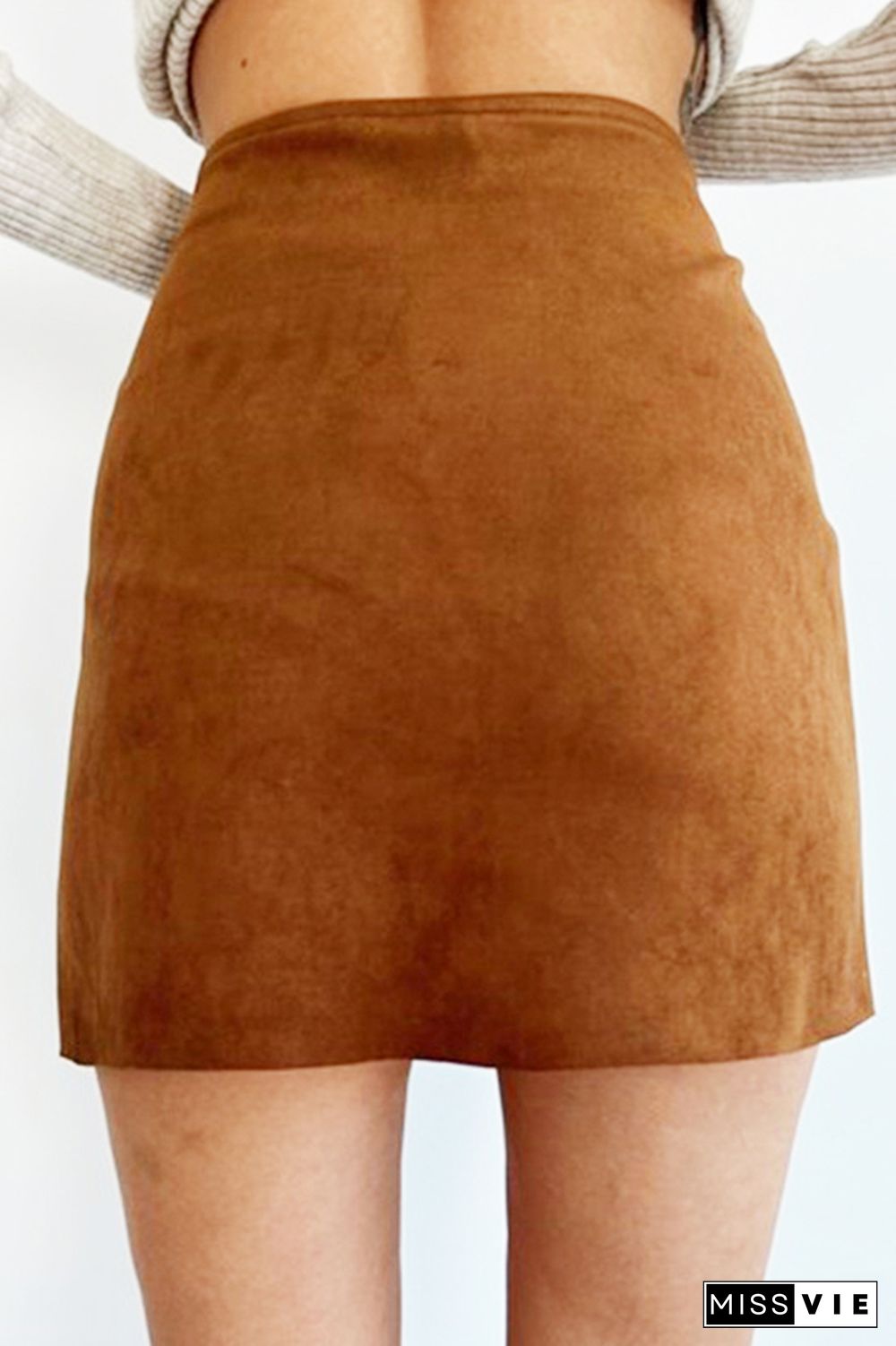 Scallop Edge Buttons Suede Skirt